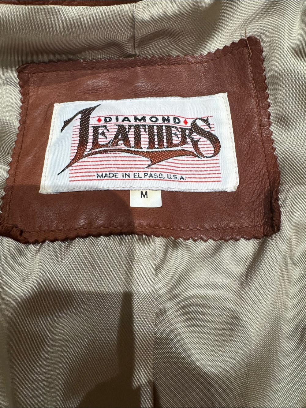 PRICE DROP:VTG,DIAMOND LEATHERS MADE in USA, lined, COGNAC LAMBSKIN LEATHER JT,M - Picture 8 of 9